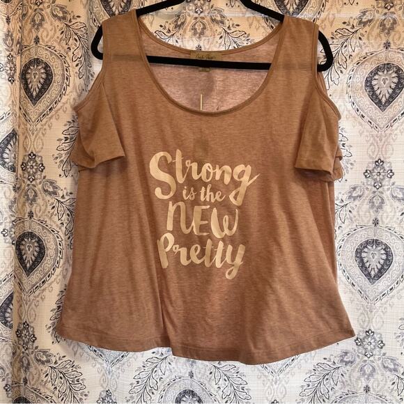 Charlie Paige Pale Pink Strong Is The New Pretty Cold Shoulder Tee Size L/XL - Picture 1 of 8